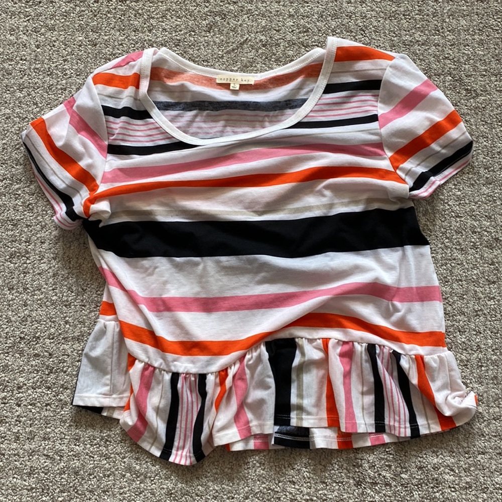 Copper Key Preppy Striped Peblum Peplum Top Shirt Copper Key